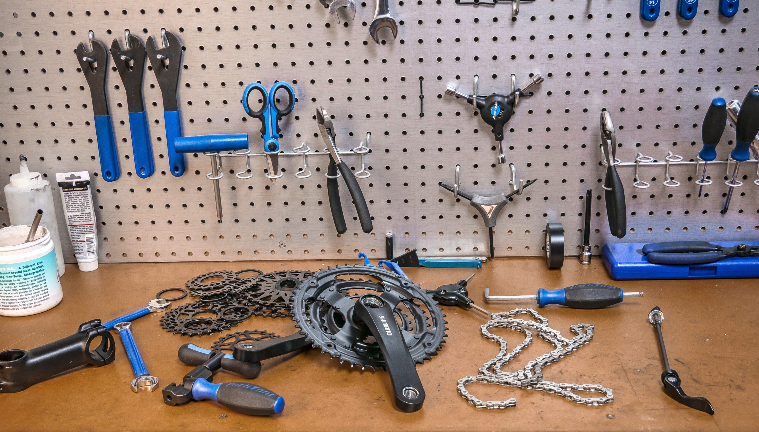 bicycle repair bench with tools